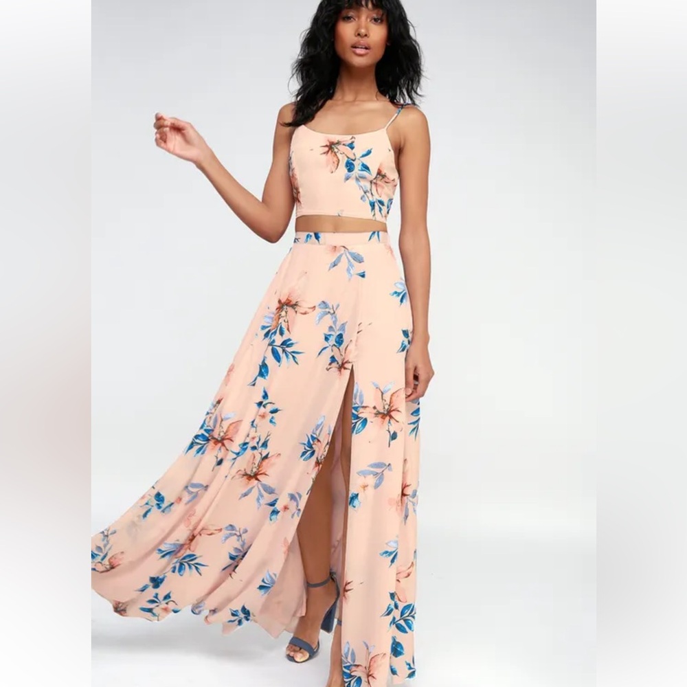 Barefoot at the Beach Light Peach Print Two-Piece Maxi Dress